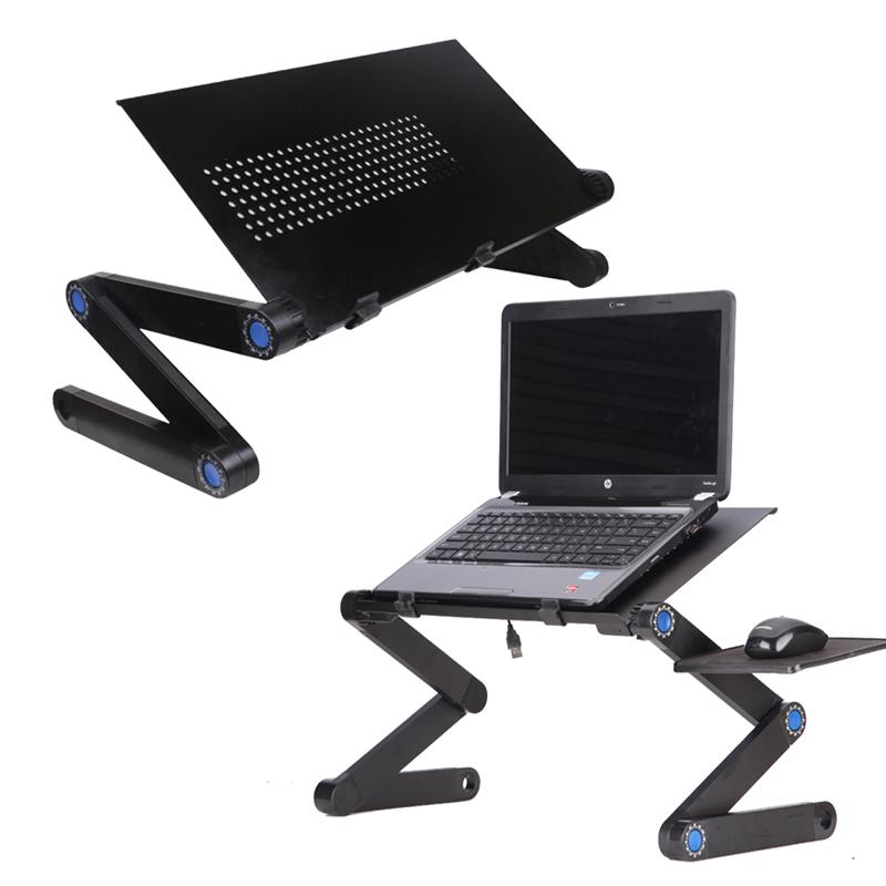 Adjustable Laptop Stand Portable Folding Computer Desk with Side Mount Mouse Pad (Black)