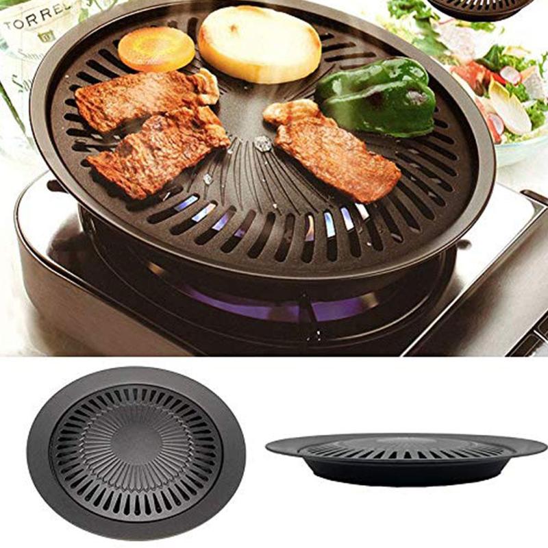 Korean Outdoor Barbecue Grill Non-Stick BBQ Grills Round Barbecue Accessories Steel Carbon Tools Pan Grills Easily Cleaned