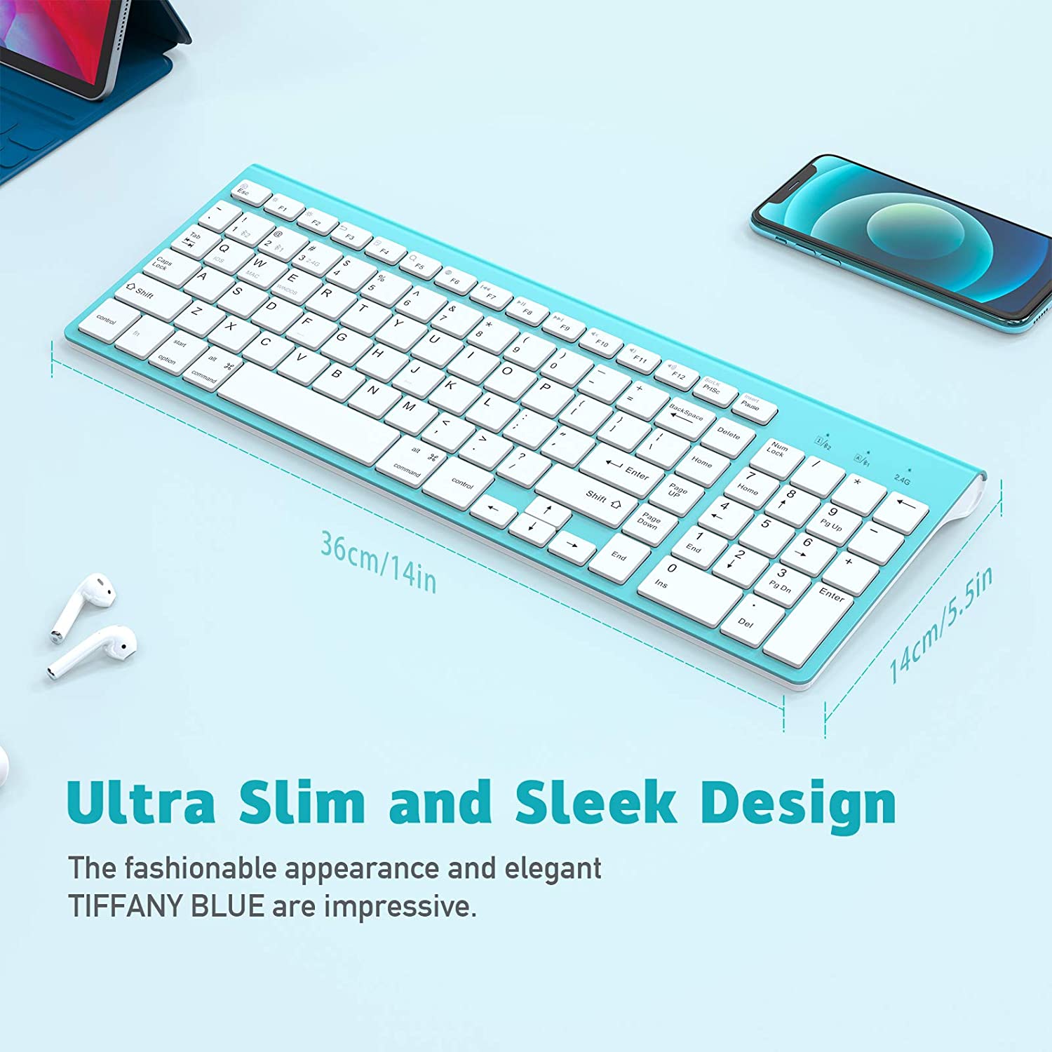 Bluetooth Keyboard-Compatible With Windows And MacOS Wireless Bluetooth Keyboard (Standard QWERTY Keyboard)-Silver-Blue-Pink.