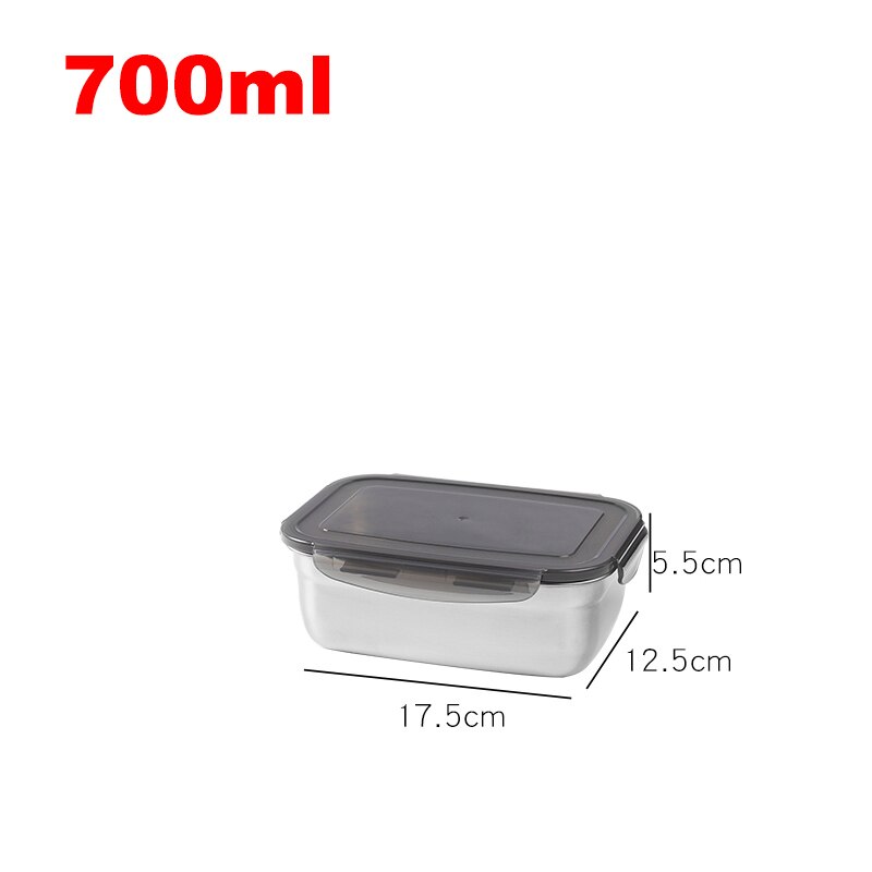 0.39- 3.7L Kids School Bento Box Rvs Afdichting Lekvrij Picknick Voedsel Container Metalen Draagbare Reizen Lunchbox Dining: 700ml- Rectangle