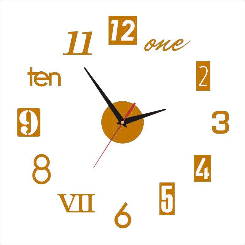 Fowecelt-Reloj de pared 3D, moderno, pegatina de pared grande acrílica, reloj de pared DIY, reloj de decoración para el hogar, decoración de habitación de estética: Dorado