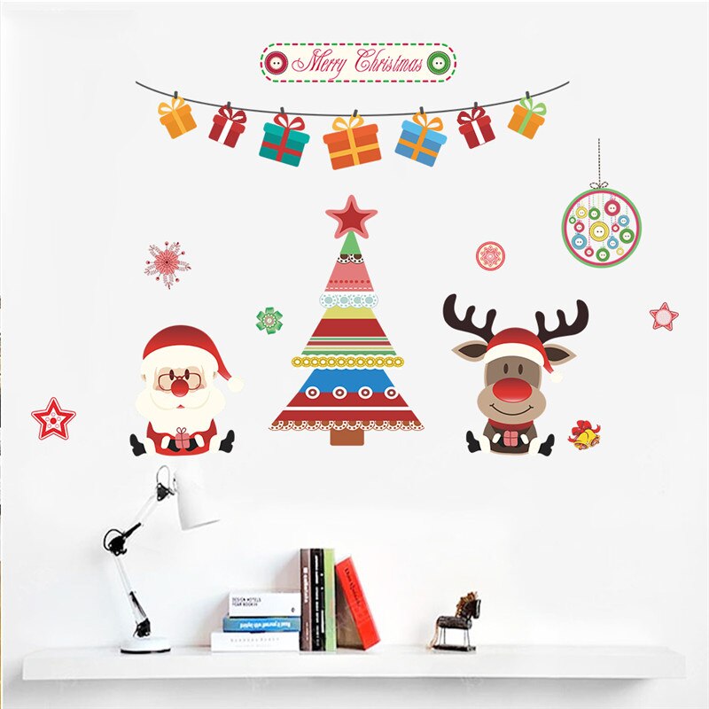Kerst Elements Muurstickers etalage Office Home Decoratie Diy Kerstman Rendier Sneeuwpop Xmas Tree Snowfake Decal: Xmas106