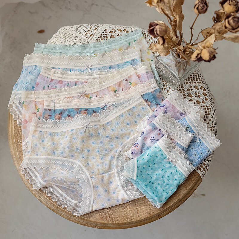 Sweet Fresh Floral lace Mid-rise Seamless Panties women summer Girly mesh Panties lingerie women Panties N685