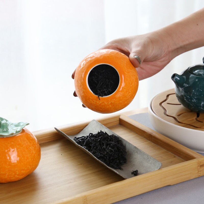 Ceramic Orange Tea Caddy Tea Box Home Decoration Fruit Shape Puer Sealed Storage Jar Tea Can Teaware Kictchen Supply