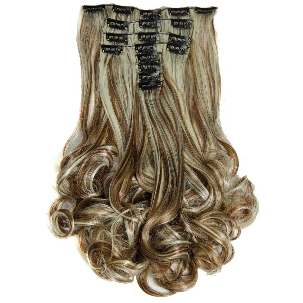 Luksus til fletning 50cm fremhævede farve syntetiske clips ins hårstykker bølget syntetisk clip on hair extensions 50cm 8 stk/sæt
