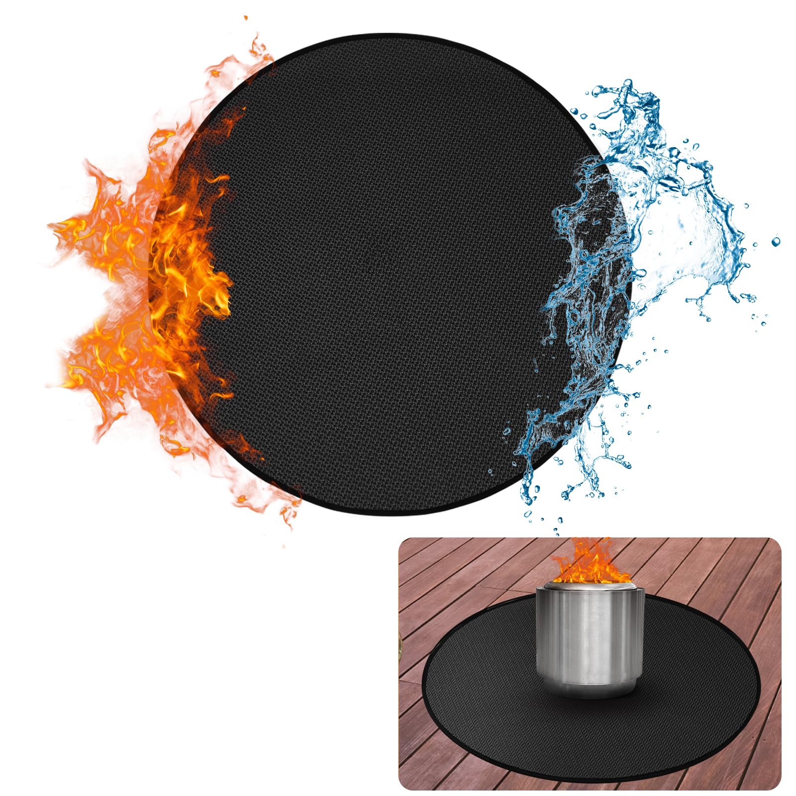 Round Fireproof Mats for Under Grill 3 Layers Pads to Protect Your Outdoor Decks Patios Surfaces Durable Fire Pit Mats for BBQ: 5x3ft