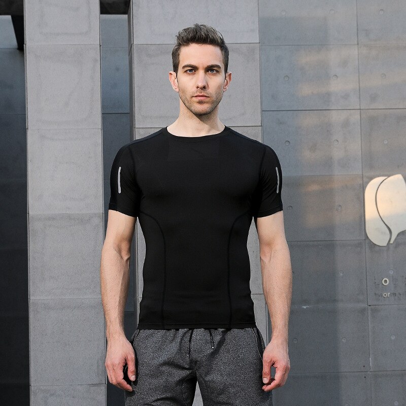T-shirt de sport en coton à col rond pour homme, vêtement d'entraînement, de gym, de course, moulant et élastique