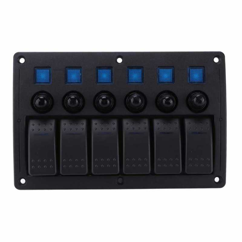 6 Gangs Rocker Switch Panel Blue Light Car Toggle Switch Panel for Trucks for Boats for SUVs