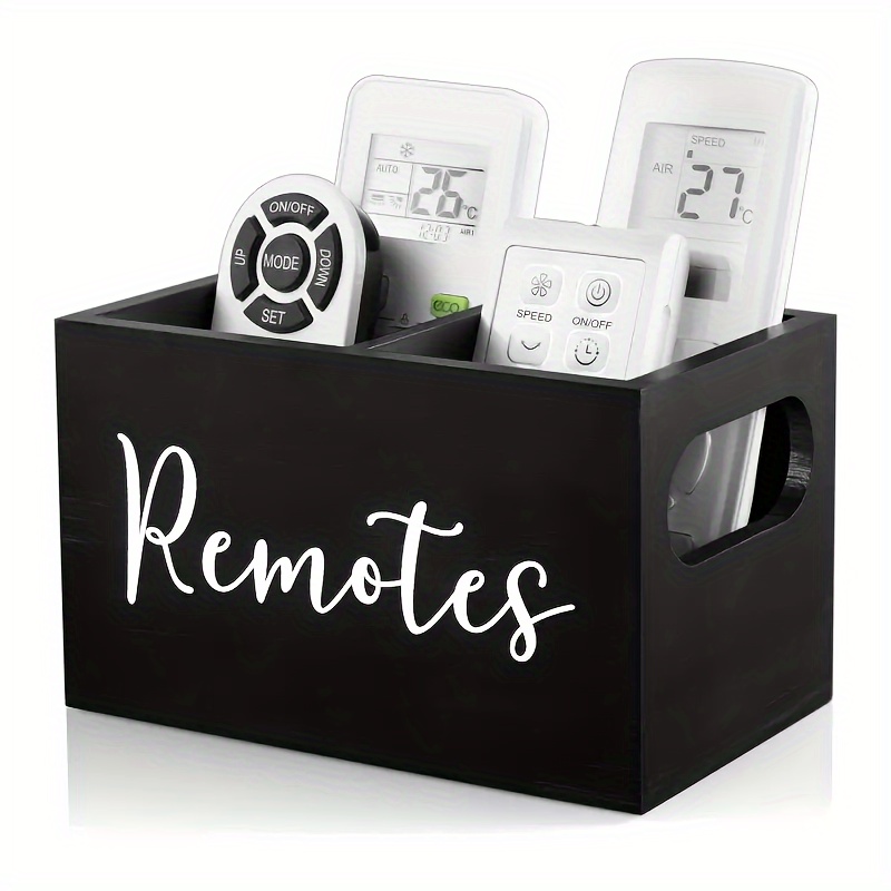 Caja de madera para almacenamiento de Control remoto, caja de almacenamiento de partición de madera, cesta de clasificación de escritorio para sala de estar, caja decorativa de almacenamiento: Negro