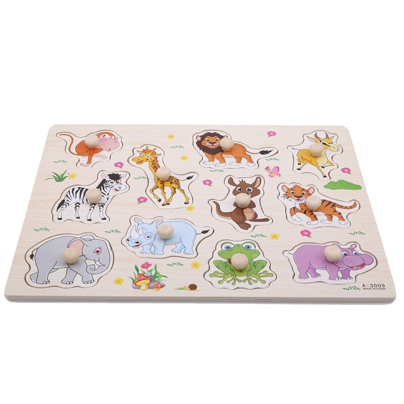 Puzzels Baby Speelgoed Pasgeboren Zoo Dieren Hand Puzzel Houten Kid Kinderen Baby Leren Educatief Speelgoed Puzzels