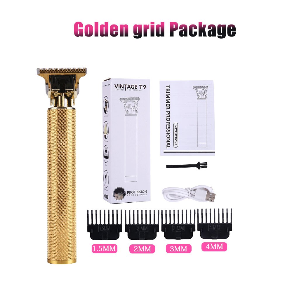 Chargeable Electric Clipper Cutter Hair Mower Trimmer Beard Shaver Portable Haircut Machine Hairstyle Cutting Men: Golden grid