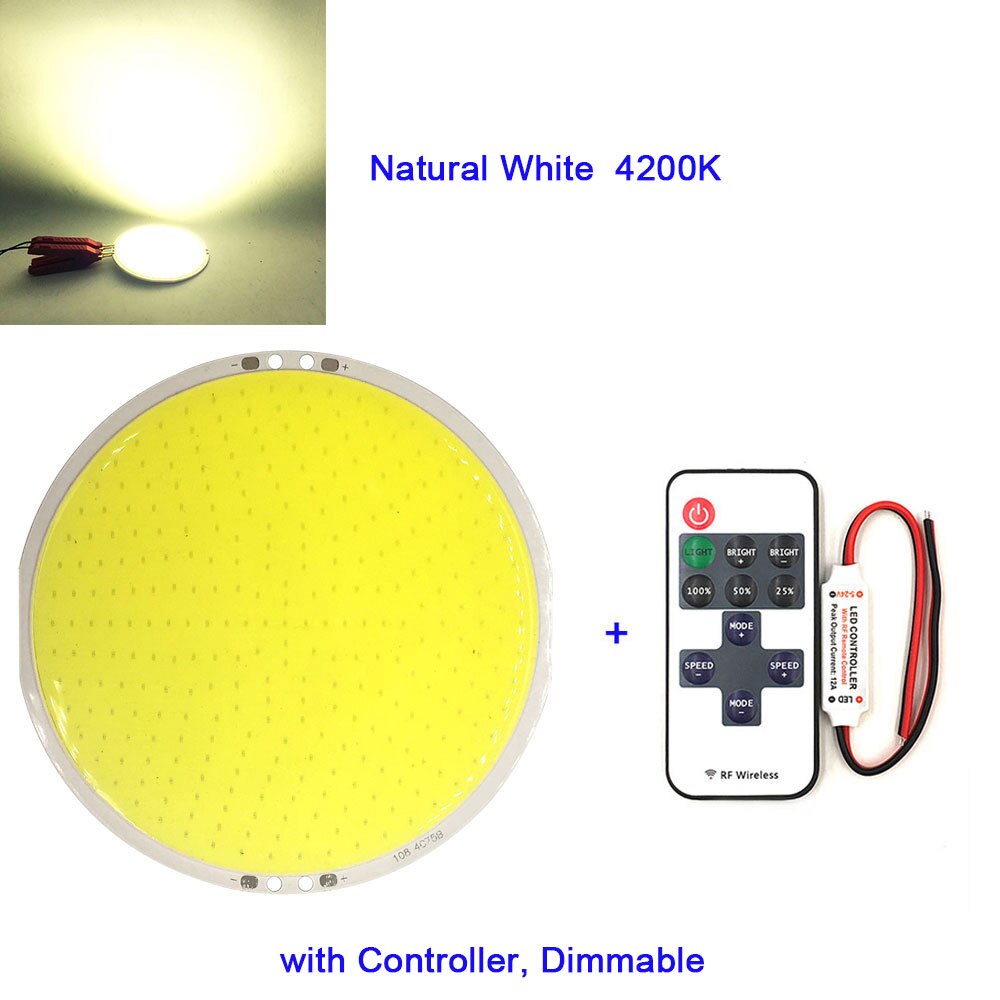 108mm runde panel led-lampe 12v dc cob lys 50w 6000lm med fjernkontroll dimmer 5.9in diameter led-pære for dekorbelysning