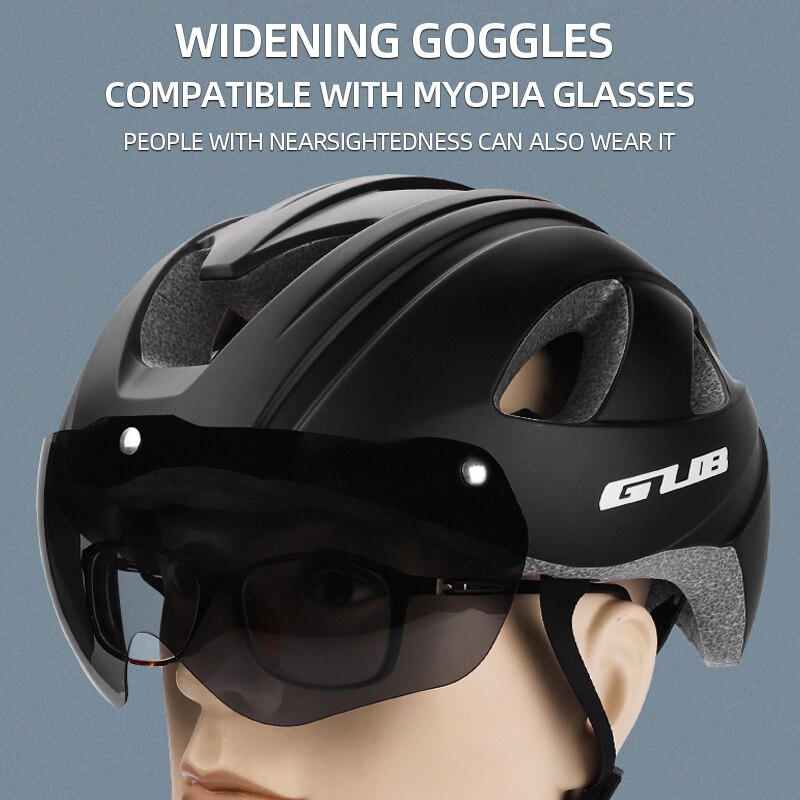 GUB-casco de bicicleta de carretera para hombre y mujer, con luz trasera integrada, gafas de seguridad, equipo de ciclismo