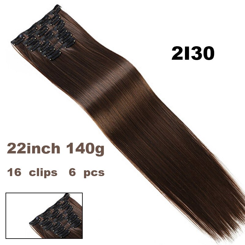Xuanguang 6 stk/sæt 16 clips 22 tommer fuld hoved clip in hair extension langt glat hår syntetisk hårstykke til kvinder: 2 i 30