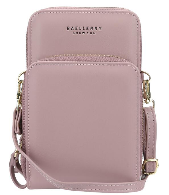 Doble cremallera damas monedero bandolera cartera billetera para teléfono para mujer mini cartera bandolera: Light Purple