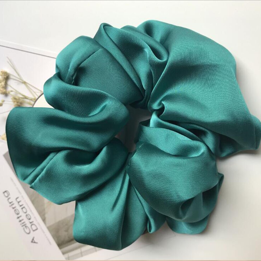 Chouchous élastiques surdimensionnés en caoutchouc pour femmes, accessoires pour cheveux, en Satin lisse: Blackish Green