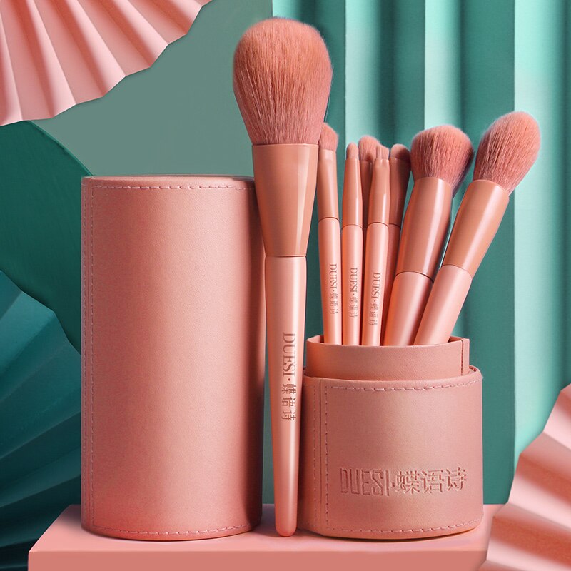 Duesi 8 stuks/vat foundation make-up kwastenset oogschaduw wenkbrauw highlighter blush lippen schoonheid cosmetica make-up kwasten gereedschap: Roze