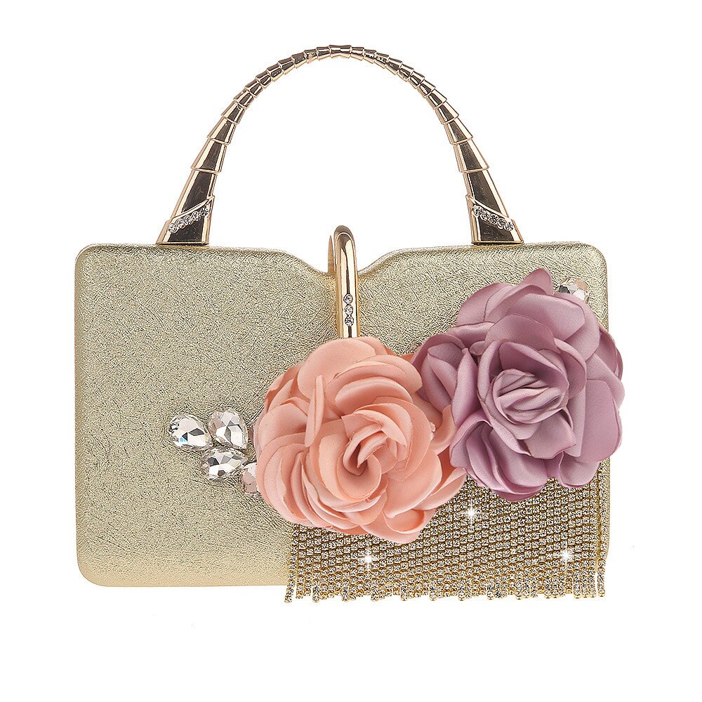 2022 Flowers diamond Evening Bag Day Clutch Hand Bag Bride Bag Bling Gold Wedding Purse Female Handbag WY225: Gold
