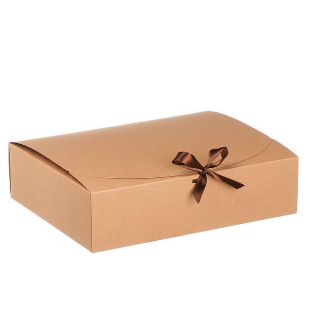 Vierkante Kraft Papier Doos Karton Pakket Valentijnsdag Snoep Opslag Dozen Met Linten: Brown-11x11x5cm