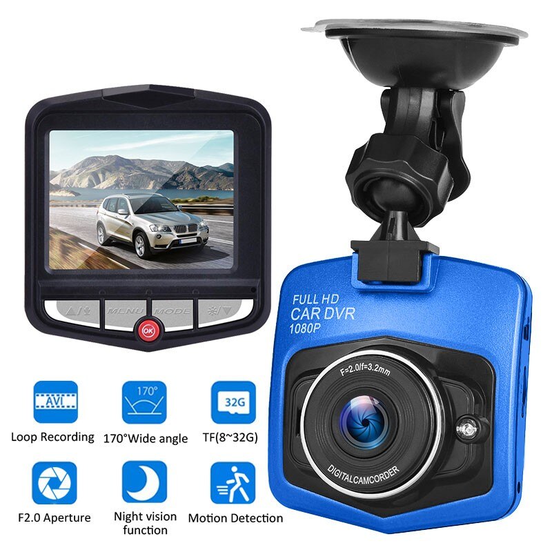 Car DVR Dash Camera HD 1080P Driving Recorder Video Night Vision Loop Recording Wide Angle Motion Detection Dashcam Registrar: Blue / 8G TF Card