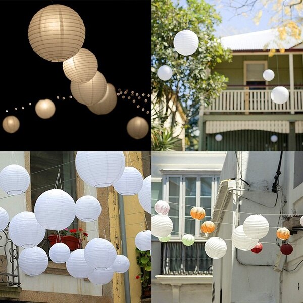30 Pack Chinese Round White Paper Lantern,Paper Lanterns 4/6/8/10/12/14inch Hanging Lanterns Wedding Party Decorations