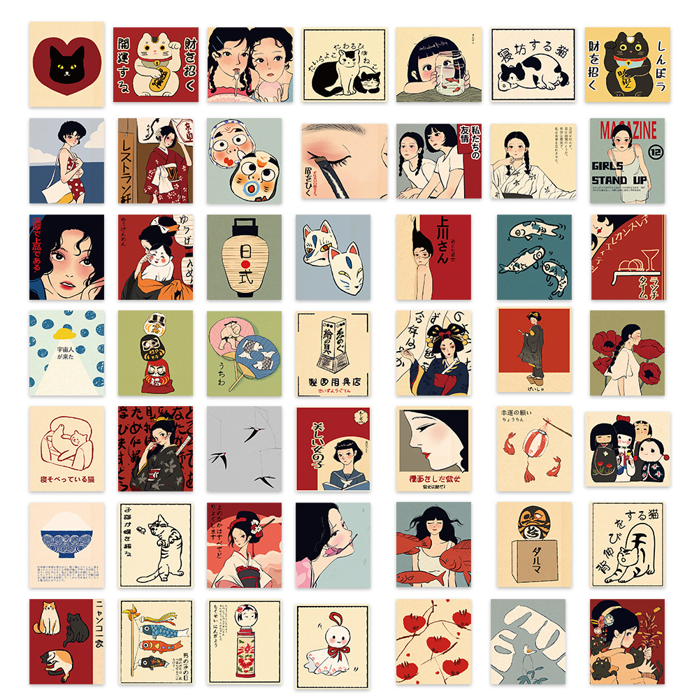 10/30/50Pcs Vintage Japanese Stickers Diy Anime Laptop Luggage Refrigerator Phone Guitar Book Decals Stickers Stationery Toys