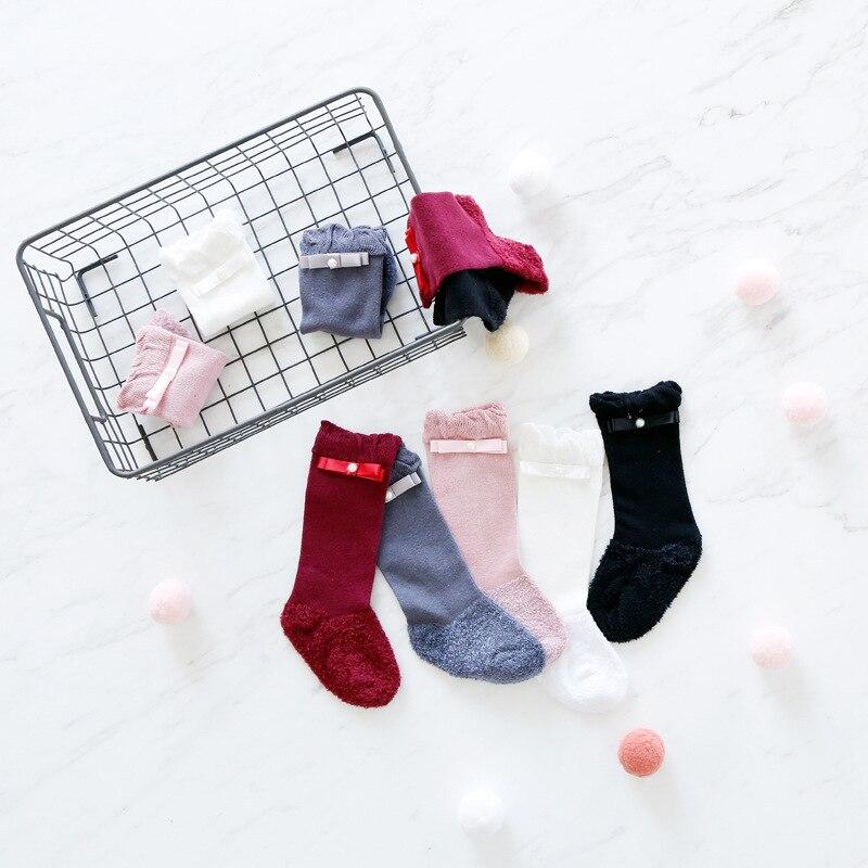 Newborn Baby Girls Thicken Socks Autumn Winter Velvet Warm Socks Kids Bow Long Tube Sock Princess Infant Baby Socks