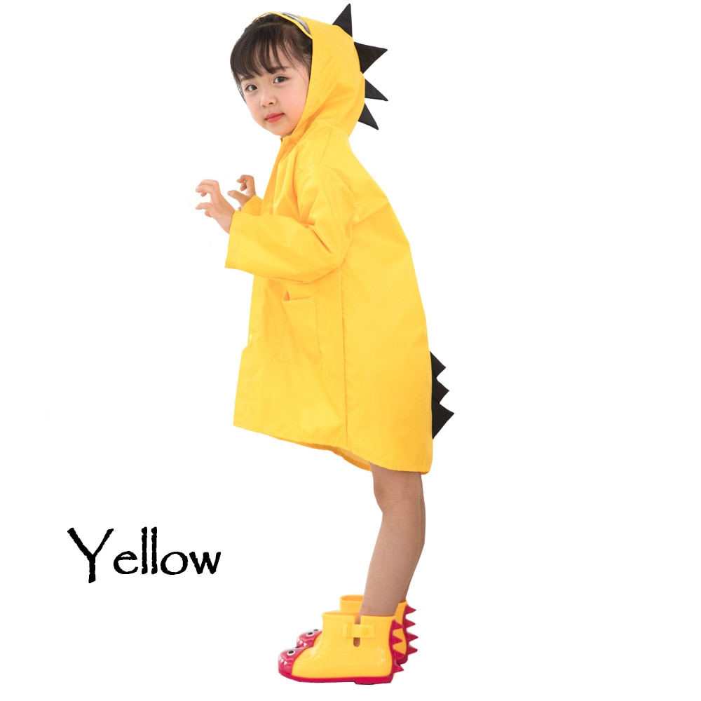 3 Colors Cute Small Dinosaur Waterproof Polyester Rain Coat Body Cover Boy Children Girls Kindergarten Student Kids Raincoat: YELLOW / S