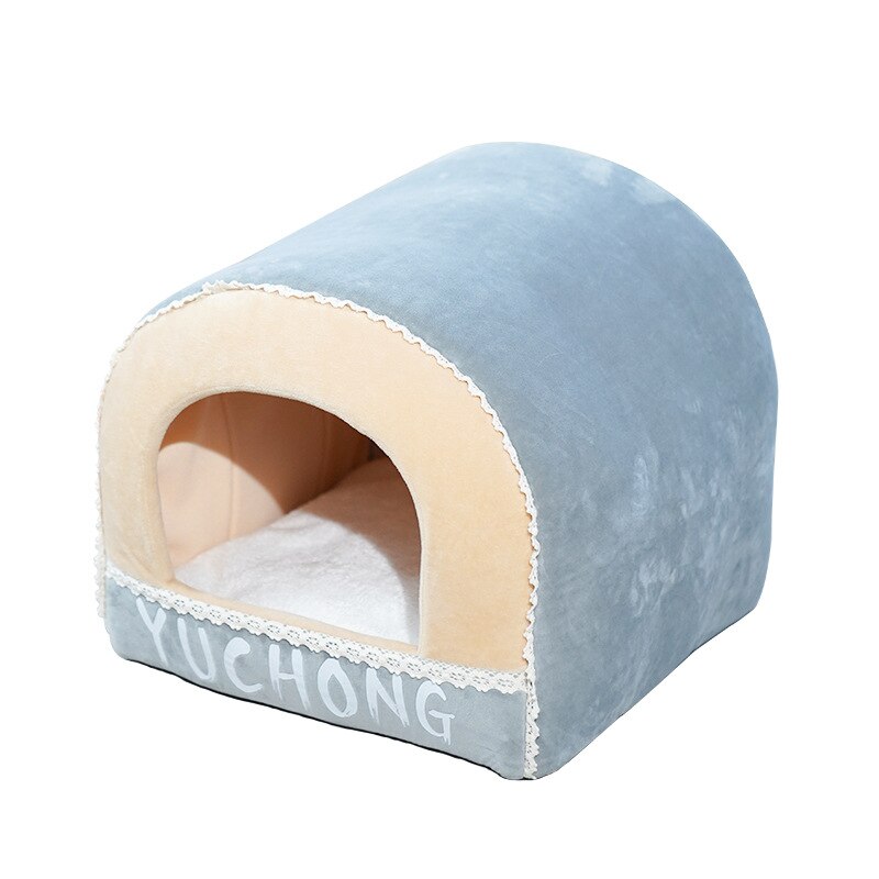 Cat Tent, Kitten Bed, Cat Hut, Cat Cave with Machine Washable Dome Shaped Cat Pod kennel puppy house winter warm pet dog bed: Blue / M 33x35cm 3kg