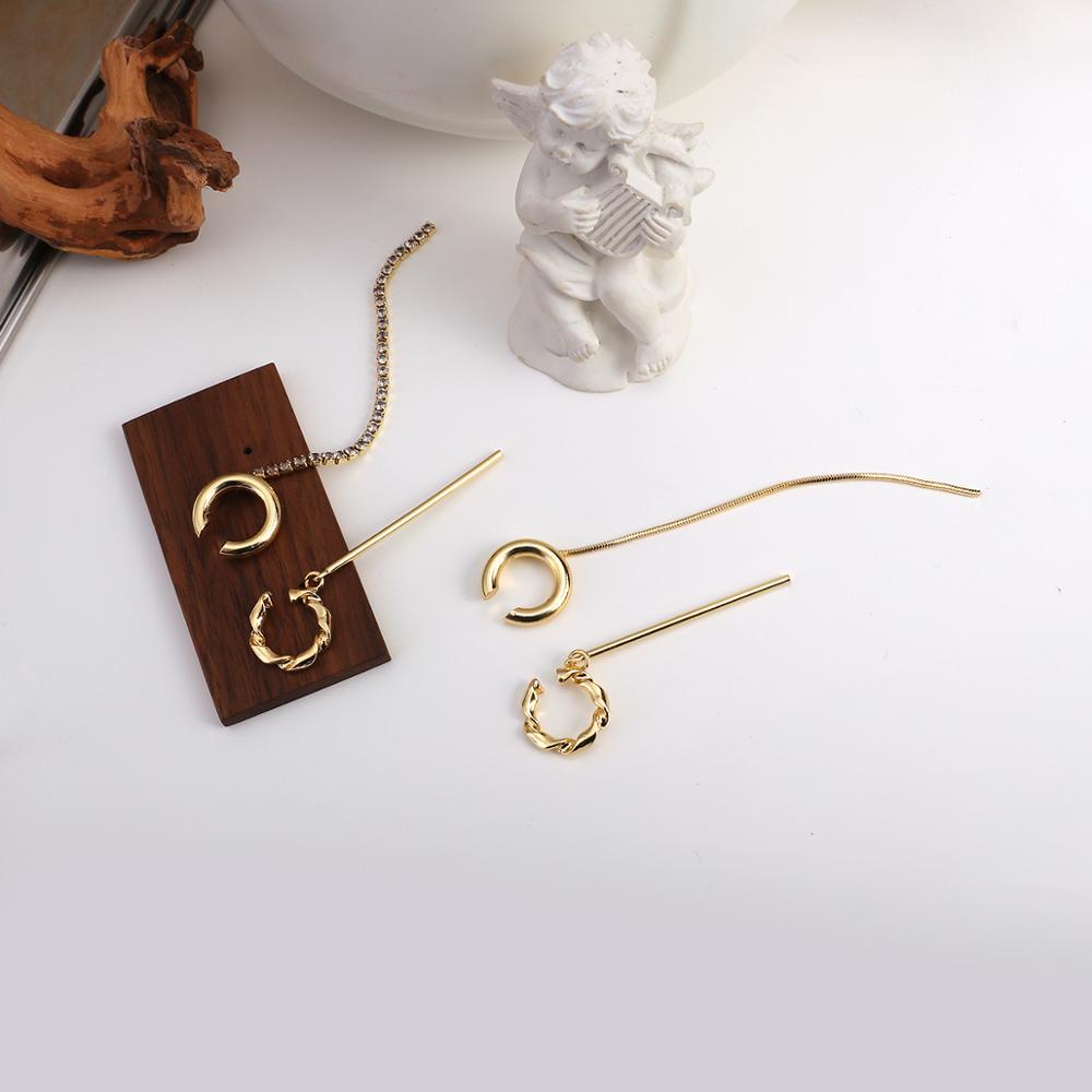 Flashbuy Trendy Goud Kleur Oor Manchetten Clip Oorbellen Voor Vrouwen Kristal Geen Piercing Lange Kwast Oorbellen Minimalistische Sieraden