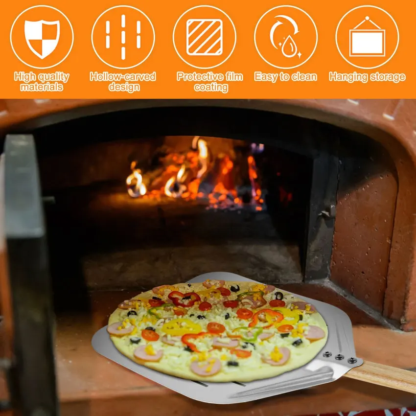 12-inch aluminium pizzaschep hout houten handvat professionele anti-aanbak lichtgewicht pizzaschil schep bakken gebak gereedschap