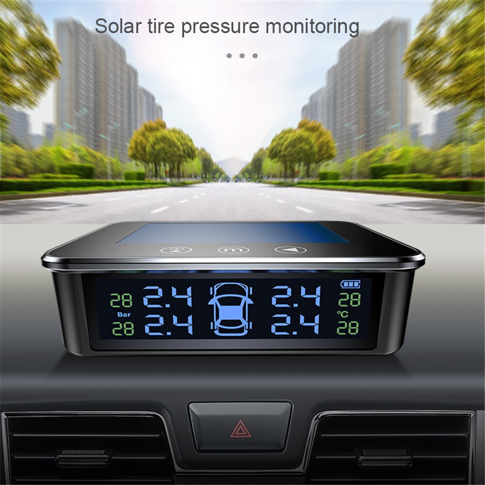 Sikeo Smart Car TPMS Tire Pressure Monitoring System Solar Power Digital TMPS LCD Display USB Auto Security Alarm Tire Pressure