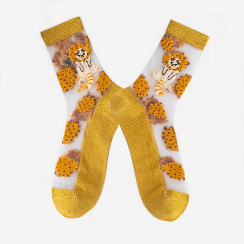 Japanese Korea Style Casual Transparent Crystal Silk Trend Women Socks Cartoon Fruit Ultrathin Glass Silk Socks Meias: Gray