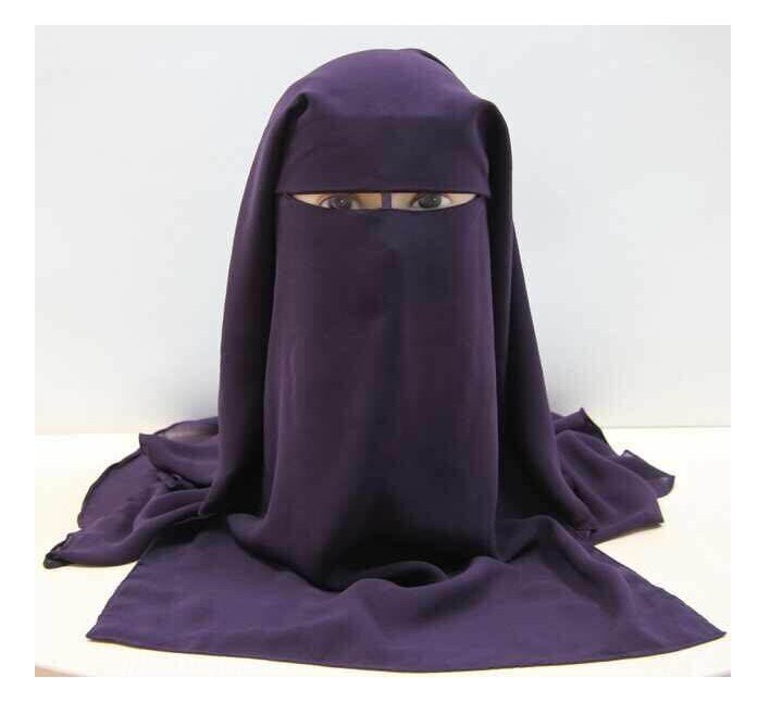 Islamitische 3 Lagen Niqab Boerka Motorkap Hijab Cap Moslim Bandana Sjaal Hoofddeksels Zwart Gezicht Cover Abaya Tulband Wrap Hoofd Die: Purple