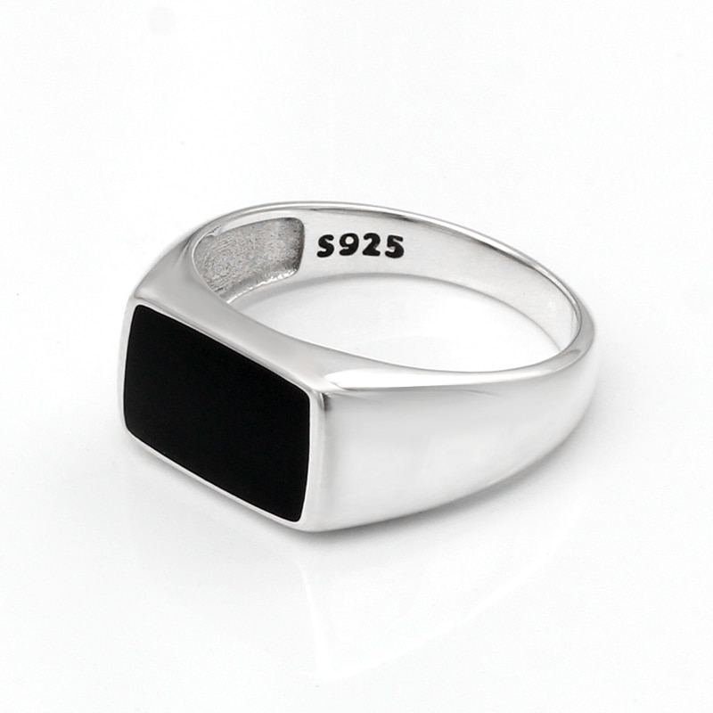 Türkische Männer Ring 925 Sterling Silber Rechteck Schwarz Emaille Thai Silber Ring für Männer Frauen Unisex Schmuck