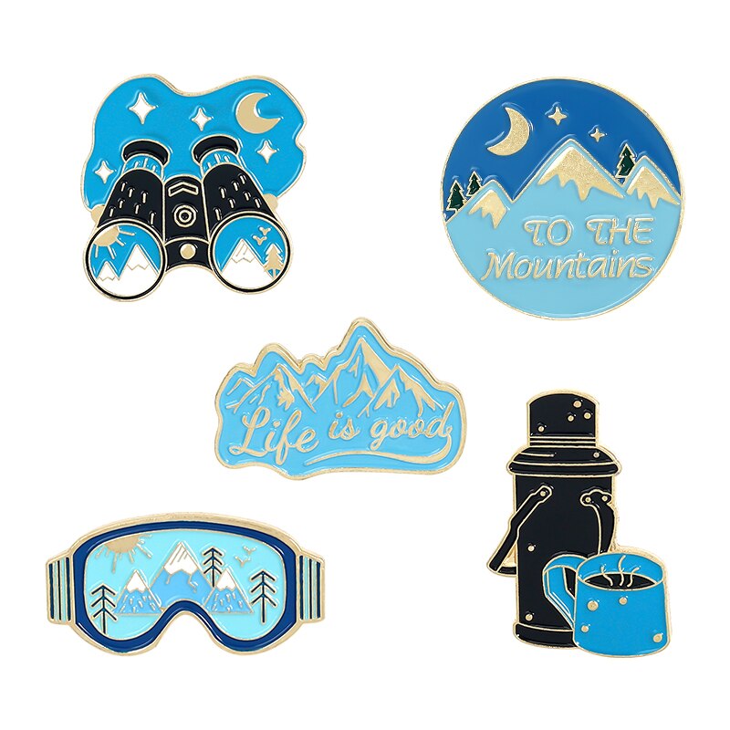 Travel Life Enamel Pin Outdoors Adventure Night Brooches Bag Lapel Pin Badges Mountaineering Telescope Jewelry Friends: set