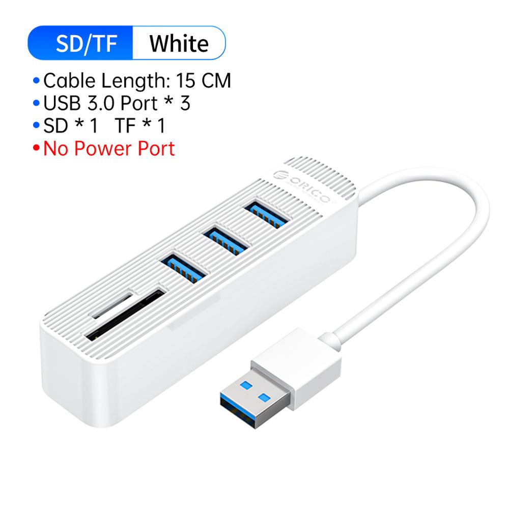 ORICO USB 3.0 Hub 3/6 Port Expander Adapter TF SD Card Reader All In One For PC Computer Accessories: USB3.0 3port WH 15CM
