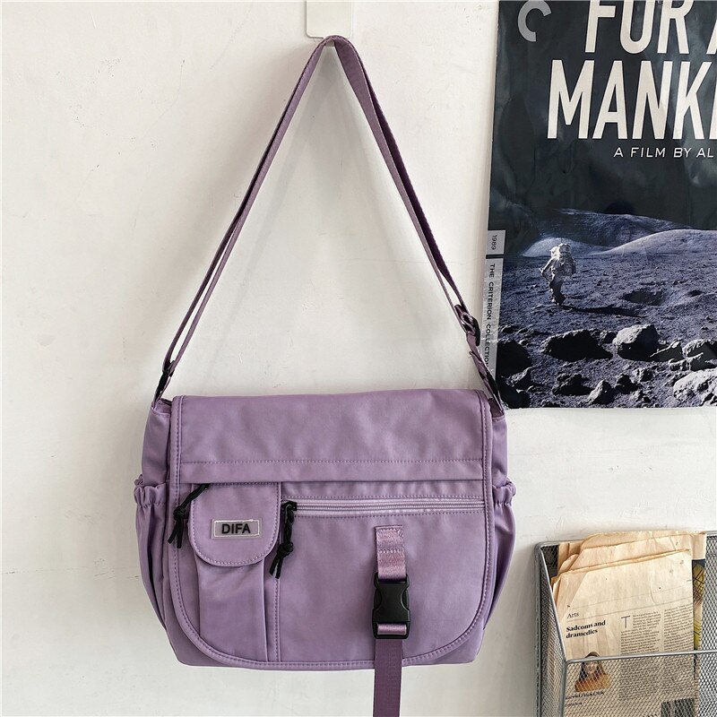 unisex-umhängetasche mit großem fassungsvermöGen Ich bin beliebten koreanischen stil, Ideal für studenten, auch als Bote Tasche geeignet.: Lila