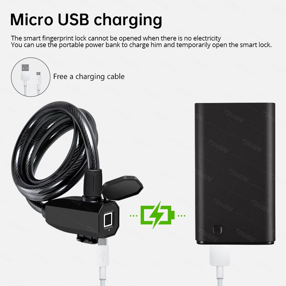 Smart Fingerprint blocco per bicicletta lucchetto per bicicletta antifurto in acciaio inossidabile ricarica USB porta MTB impermeabile accessori per serratura bici