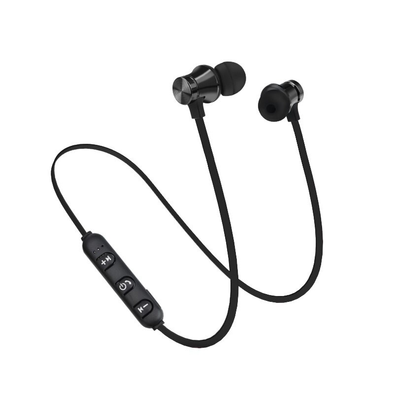 Bluetooth øretelefon trådløs sport hovedtelefonmagnet øretelefoner med mikrofon stereo bluetooth øretelefon til telefon: Sort