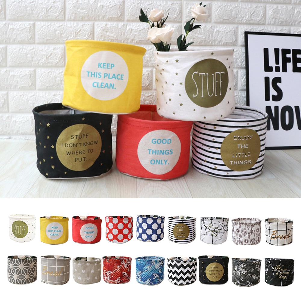 Small Folding Laundry Basket For Toy Printed Storage Barrel Bucket Bag Dirty Clothes Sundries Household Organizers Desktop