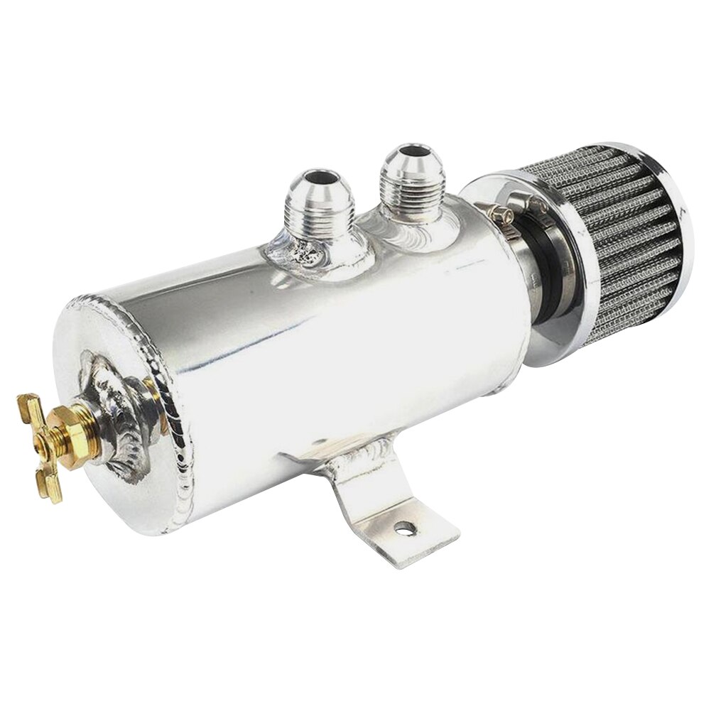 2x AN10 Universal Baffled Aluminum Alloy Reservoir Oil Fuel Catch Can Kit 2 Ports Engine Oil Tank with Breather Filter: Silver