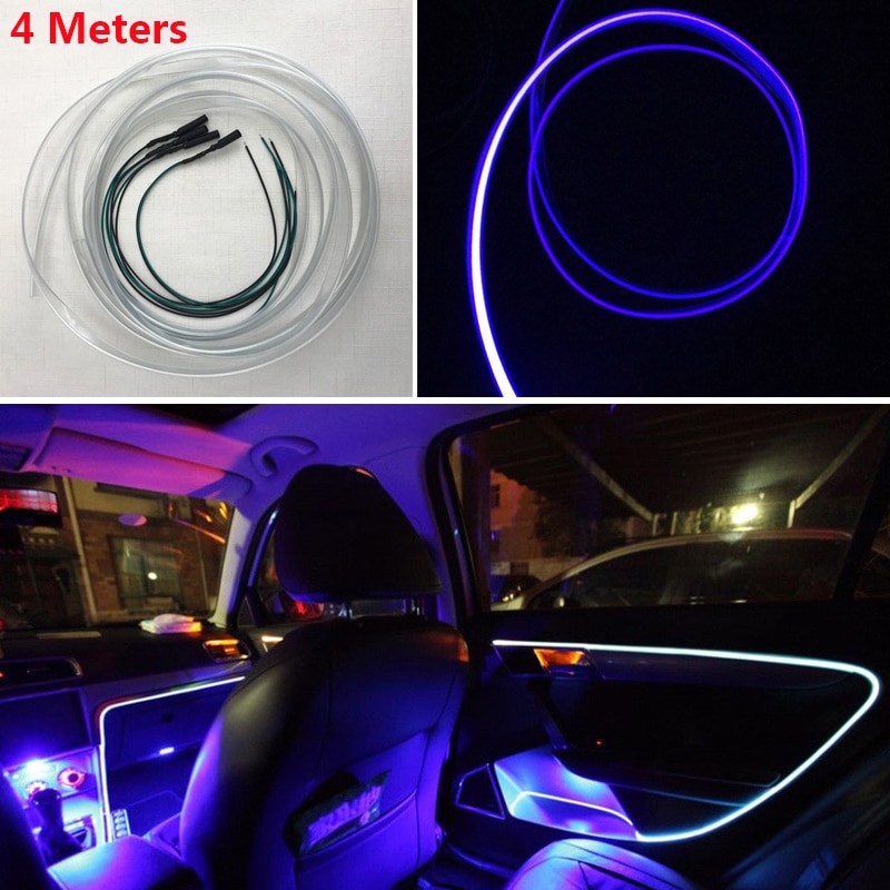 Auto Accessoires 12V 4M Glasvezel Licht Auto-interieur Decoratieve Strip Lamp Dash Trim Moulding LED Strip Auto licht Blauw Rood