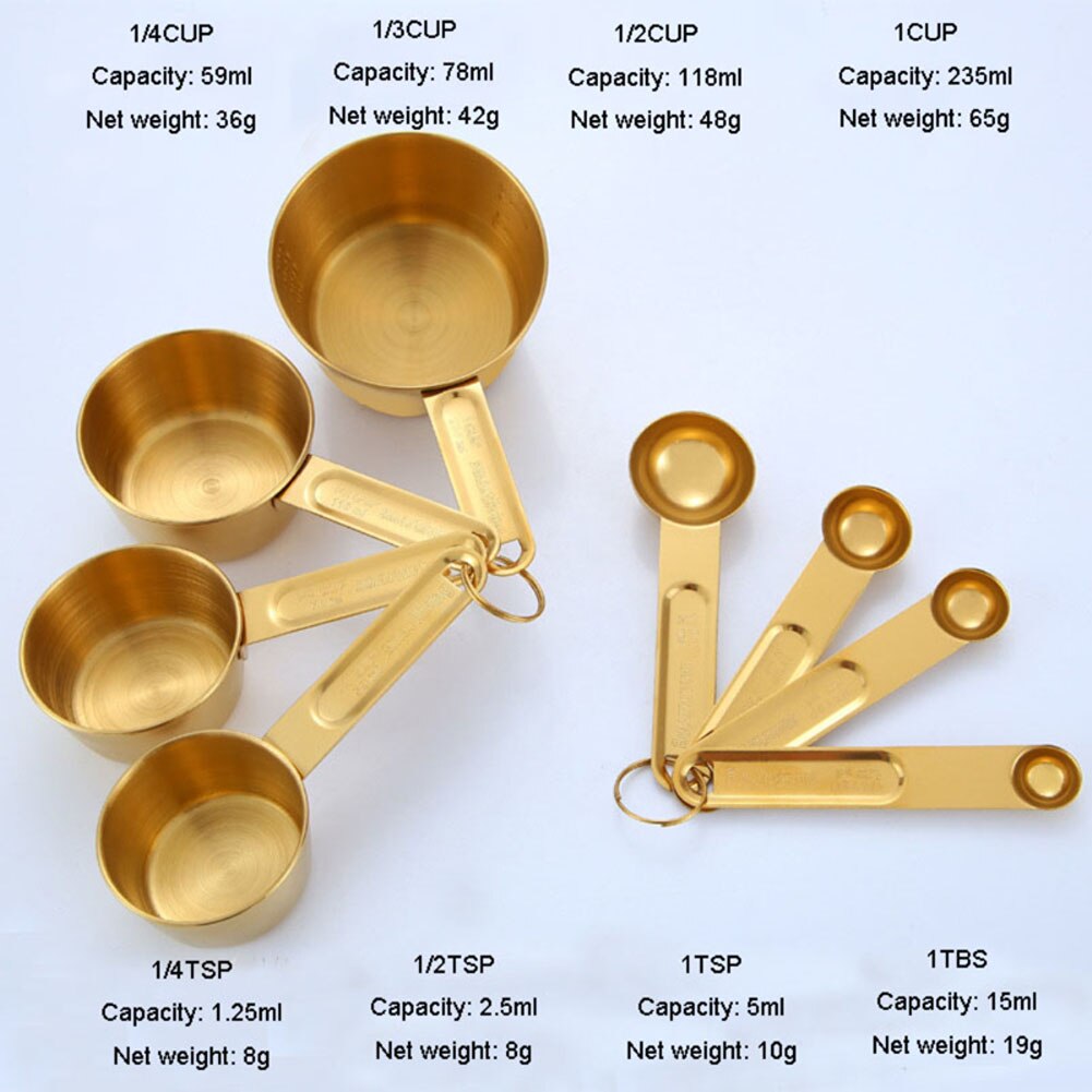 4/8pcs Stainless Steel Measuring Spoons and Measuring Cups Set with Engraved Coffee Ingredients Scoop Kitchen Baking Tool: A3-8pcs
