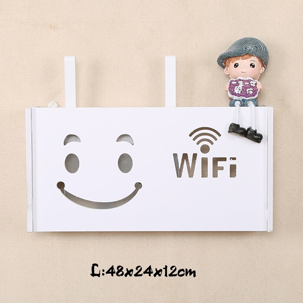 Wifi Router Shelf Wall mount Storage Boxes Cable Power Wire Bracket Storage Box Wood-Plastic Wall Shelf Hanging Plug Bracket Box: L (3)