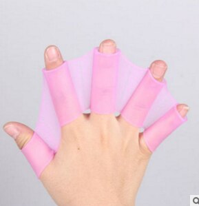 1 Pair Silicone Swimming Hand Fins Flippers Palm Finger Webbed Gloves Paddle: Pink / S