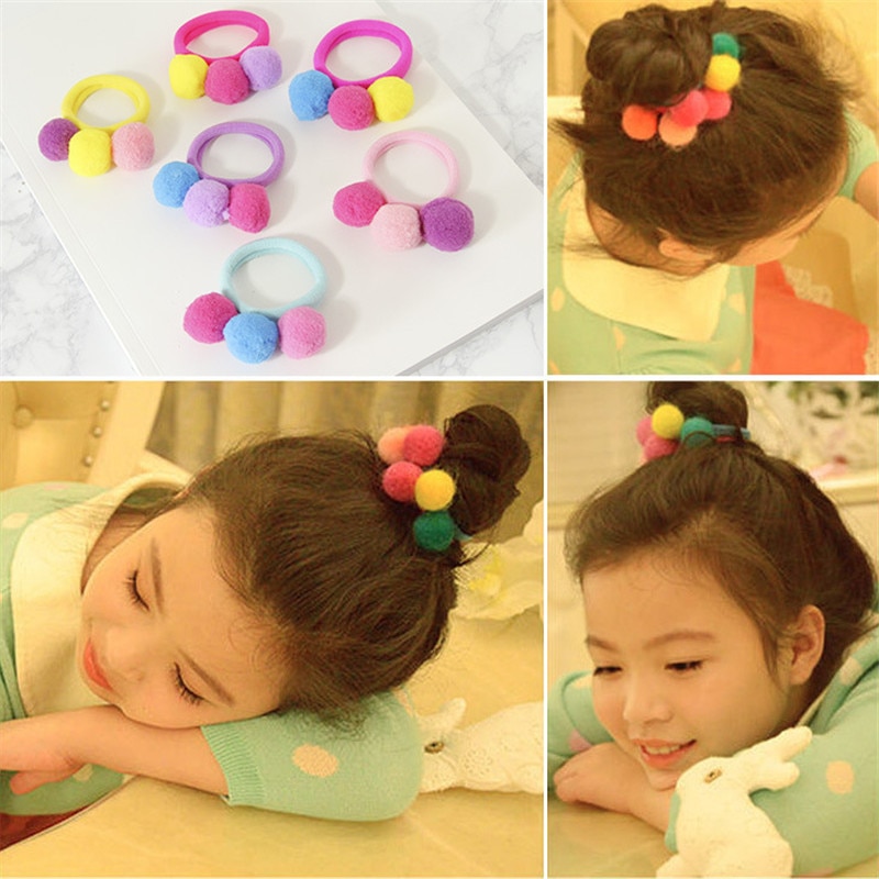 5 teile/los freundlicher Haar Zubehör Baby freundlicher Haar Ring Haar Seile Nette Pompon Elastische Haar Band Mädchen SchöNe Ball Gummi Band