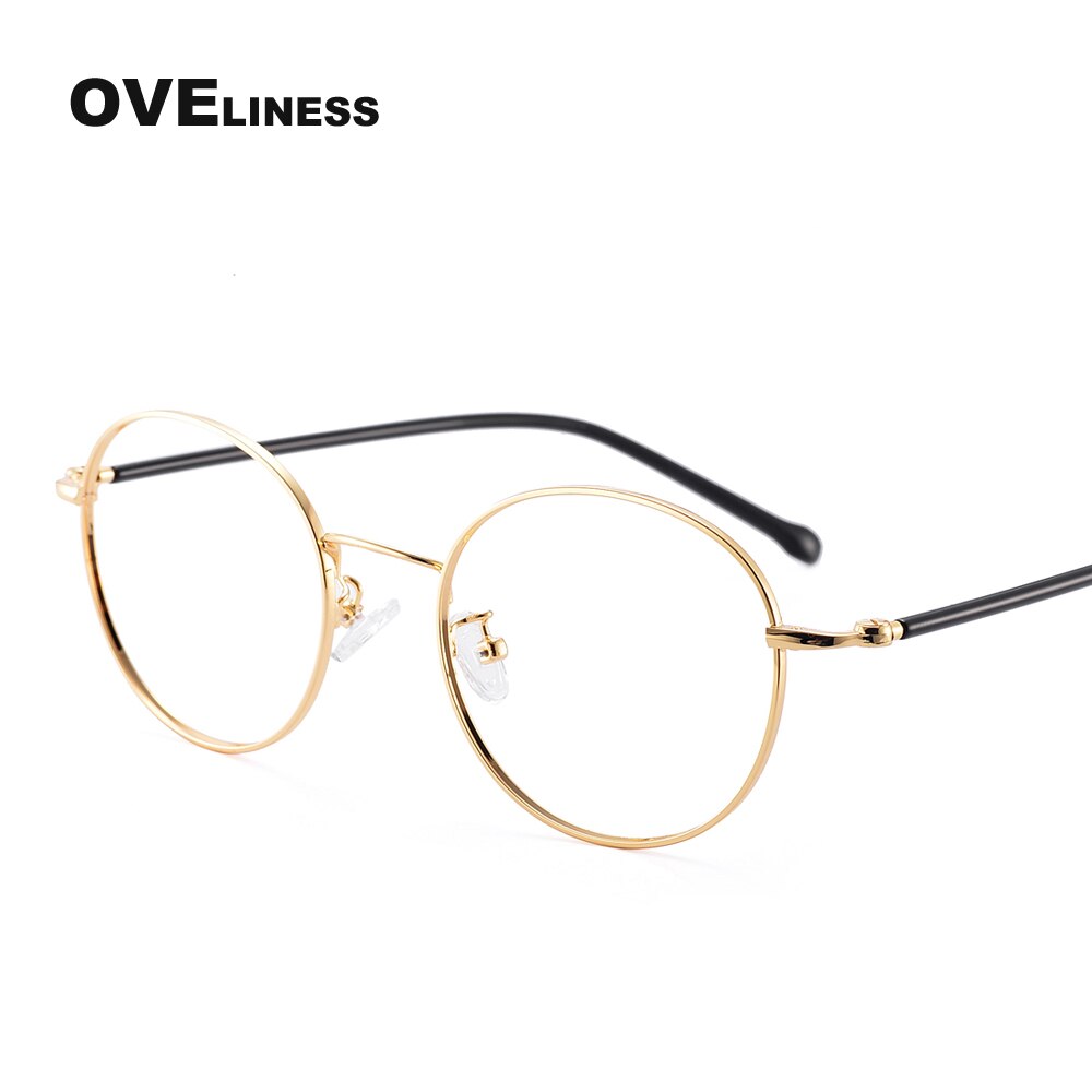 Retro Vrouwen Brillen Frames Ronde Brilmontuur Vrouwen Vintage Volledig Metalen Brillen Vrouwelijke Bijziendheid Bril: gold