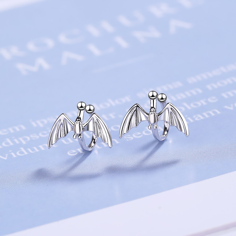 Gothic Ear Cuff Black Bat Clip On Earrings Earcuff Femme Silver color Jewelry pendientes: White