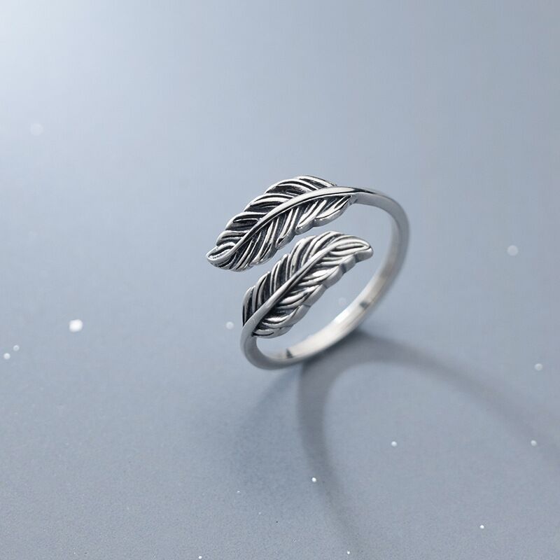Anelli regolabili con piume in argento sterling 925 per le donne Accessori per gioielli di qualità di lusso da sposa vintage con